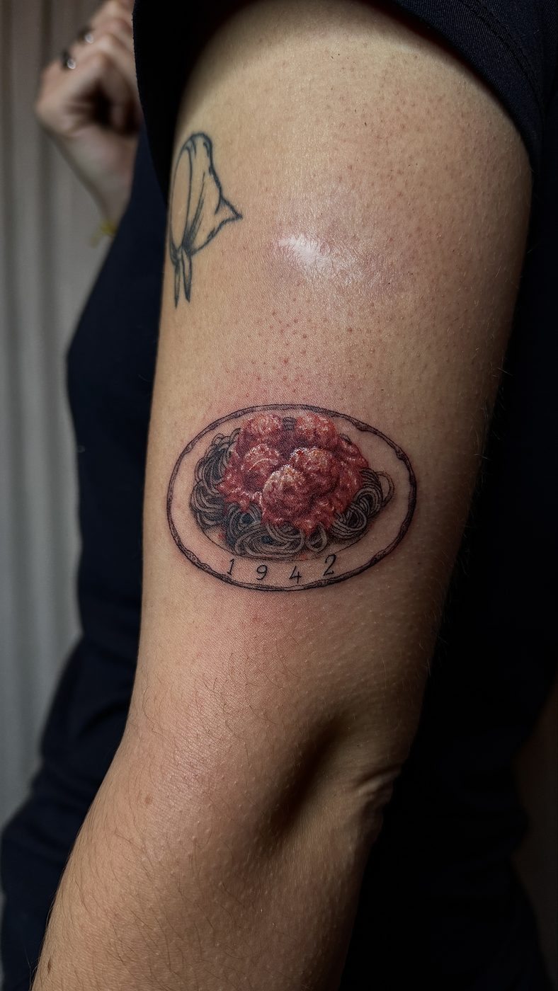 Tatuaje a color de gema roja en el brazo