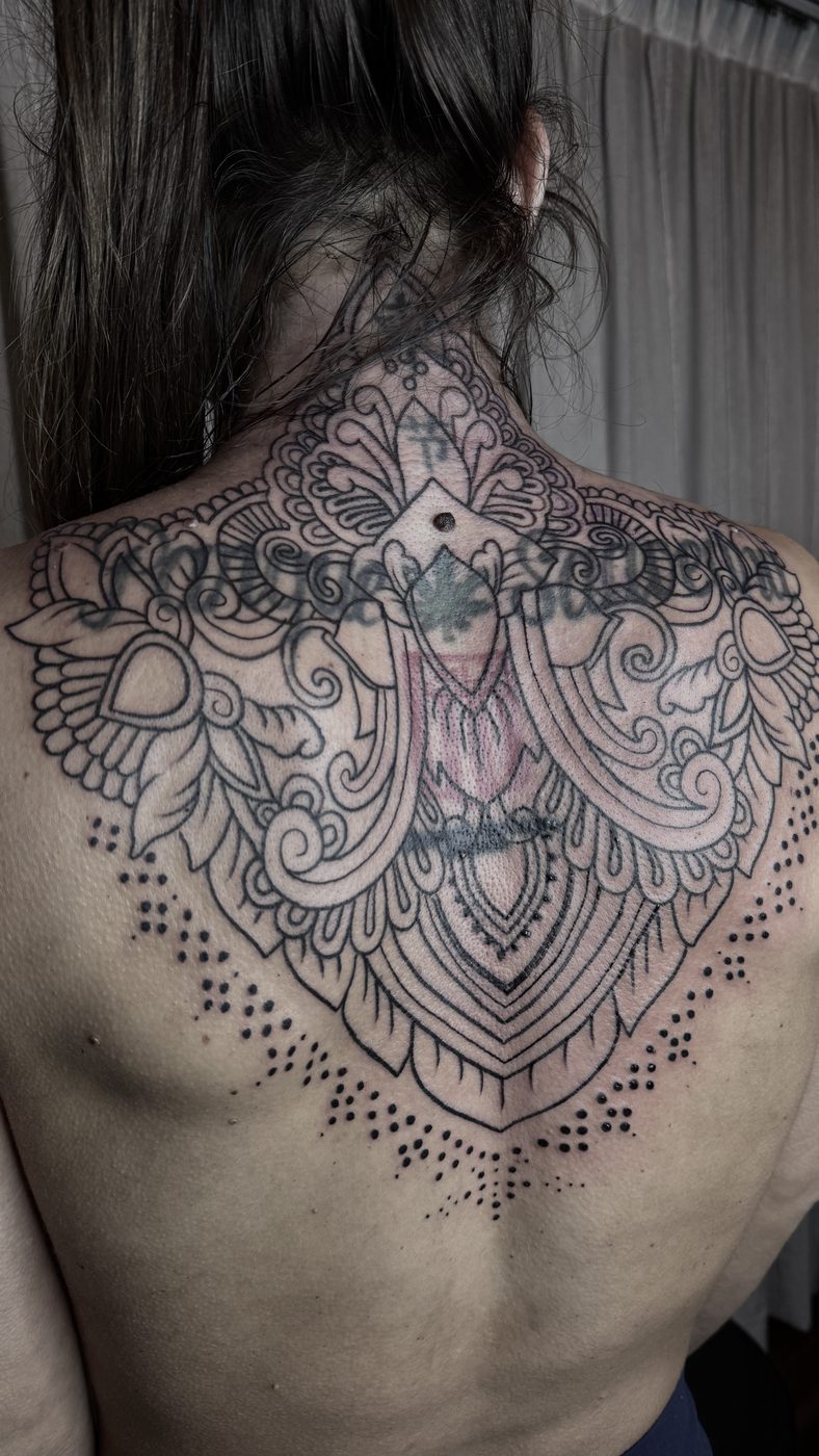 Cover up en espalda alta hecho en La Plata